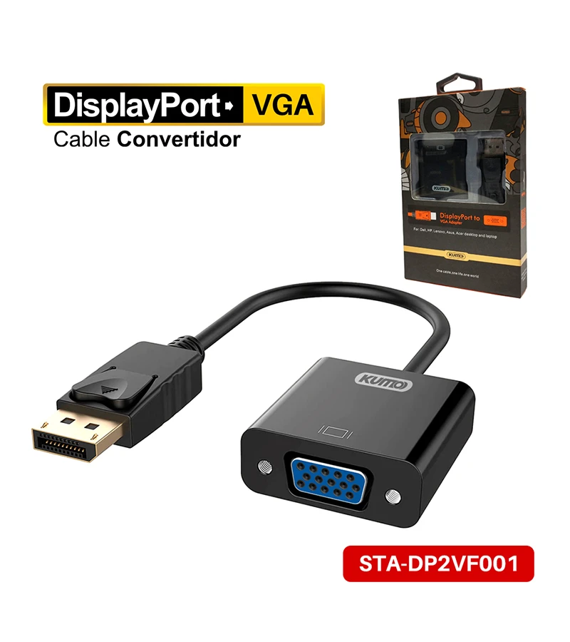 Cable Adaptador DisplayPort a VGA Kumo STA-DP2VF001, DP a VGA