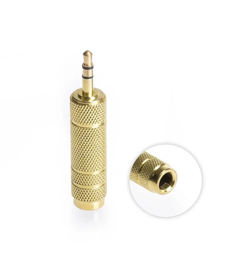 Adaptador Jack 6.3mm hembra a MiniPlug 3.5mm Macho con Metal Dorado, Adaptador 3.5mm macho a Plug Hembra