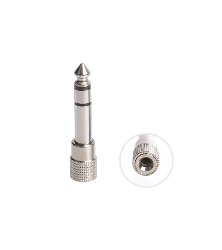 Conector Plug Estéreo a MiniPlug Estéreo hembra HFM ZZ-YY-1038, Adaptador Jack 6.3mm Macho a MiniPlug 3.5mm Hembra Niquelado