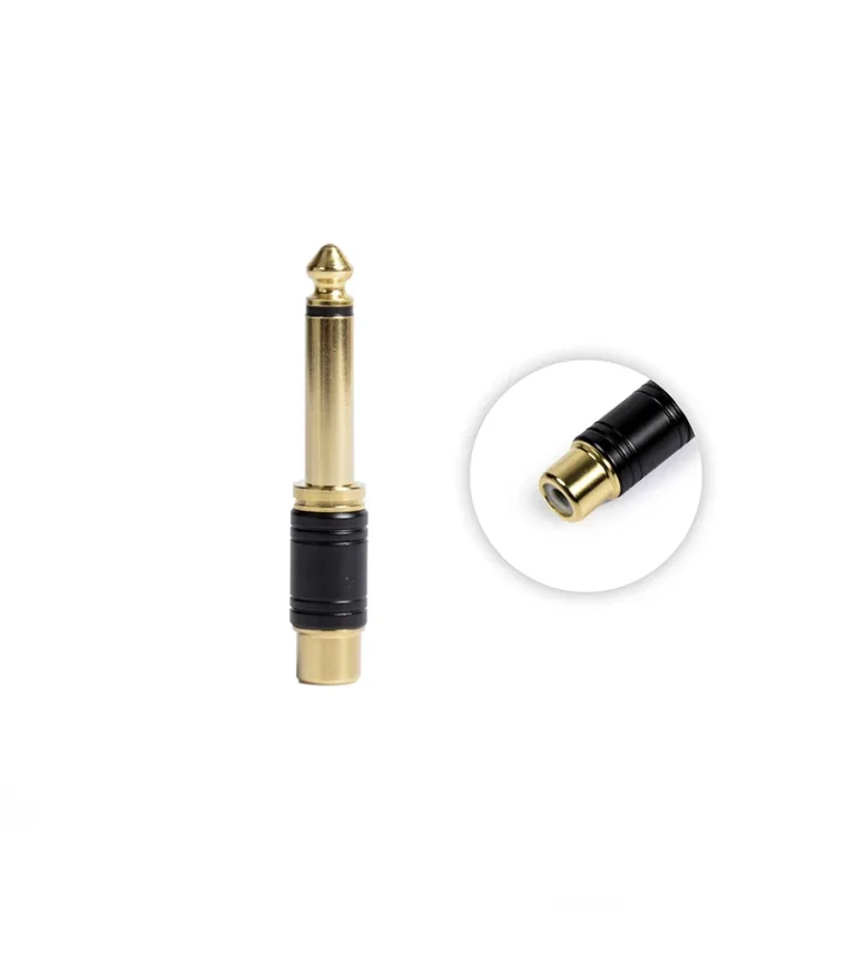 Adaptador Plug a RCA - Metal Dorado AD-PLRC01D, Conector de Audio Plug Monoral de 1/4" 6.35mm a Conector RCA Hembra