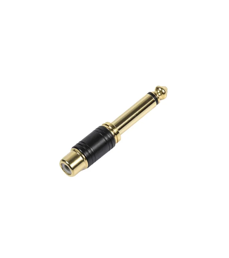 Adaptador Plug a RCA - Metal Dorado AD-PLRC01D, Conector de Audio Plug Monoral de 1/4" 6.35mm a Conector RCA Hembra