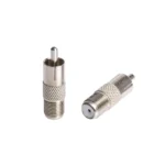 Adaptador RCA a Coaxial Hembra - MaxCable F-64 Adaptador RCA a Conector Empalme F Coaxial MaxCable F-64, Conector RCA Macho a Empalme Coaxial F Hembra Niquelado, Adaptador RCa macho a Coaxial