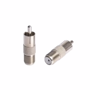 Adaptador RCA a Coaxial Hembra - MaxCable F-64 Adaptador RCA a Conector Empalme F Coaxial MaxCable F-64, Conector RCA Macho a Empalme Coaxial F Hembra Niquelado, Adaptador RCa macho a Coaxial