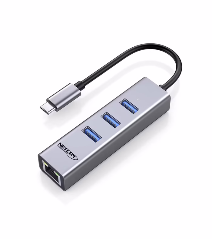 USB C a Rj Lan Ethernet Gigabit y Hub USB  Netcom PE TA Adaptador Usb Tipo C con Hub USB  con  Puerto RJ Lan Gigabit Netcom PE TA