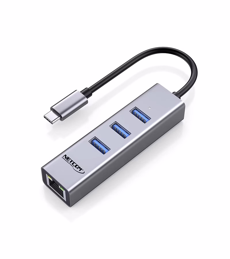 USB C a Rj Lan Ethernet Gigabit y Hub USB  Netcom PE TA Adaptador Usb Tipo C con Hub USB  con  Puerto RJ Lan Gigabit Netcom PE TA