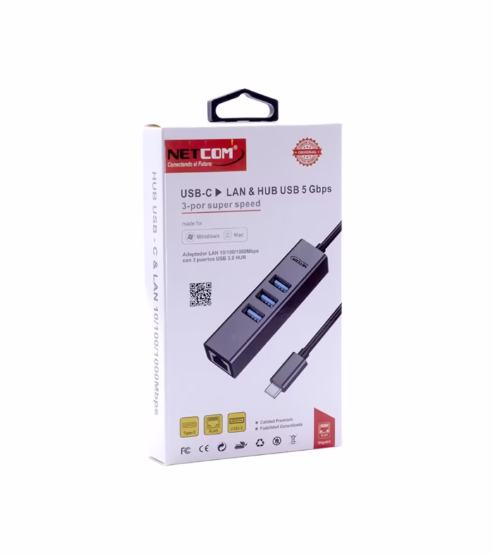 USB C a Rj Lan Ethernet Gigabit y Hub USB  Netcom PE TA Adaptador Usb Tipo C con Hub USB  con  Puerto RJ Lan Gigabit Netcom PE TA