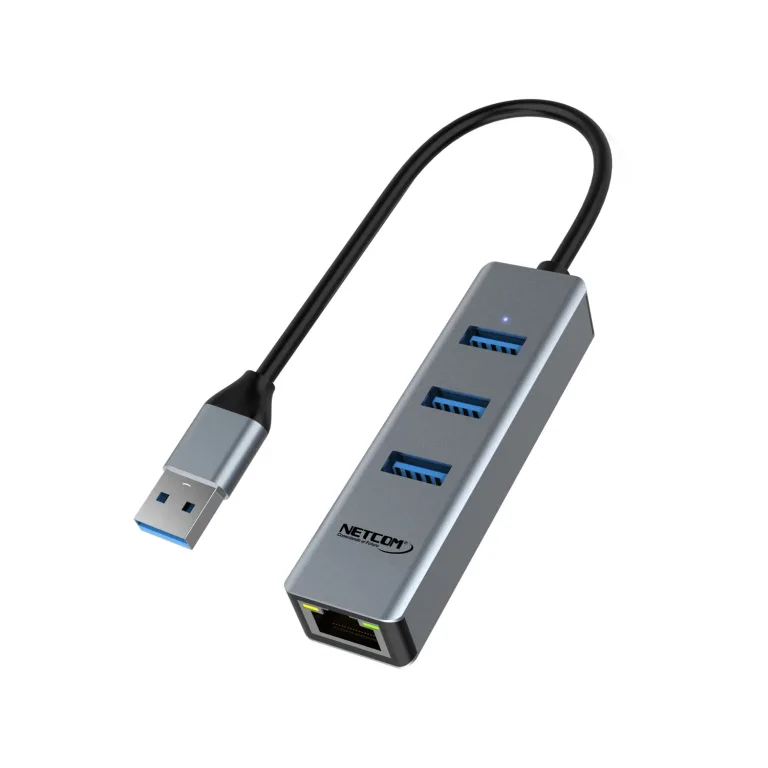 USB 3.0 a Hub USB + Rj45 Lan Ethernet Gigabit Netcom PE-TA0145, Cable Adaptador USB LAN Rj45 con 3 Puertos USB 3.0