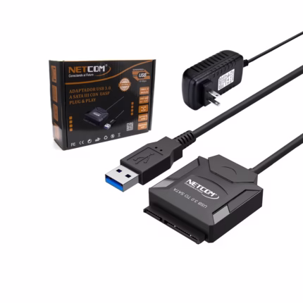 Adaptador USB a Sata III con fuente v a Netcom PE TA Adaptador USB  a SATA III con UASP para HDD y SSD de    hasta TB Netcom PE TA