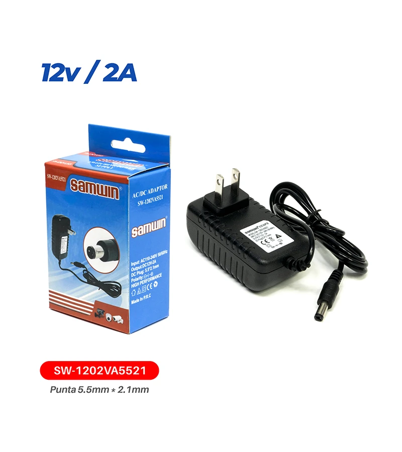 Adaptador de Voltaje 12v 2a Punta 5.5x2.1mm para CCTV - Sanwin SW-1202VA5521