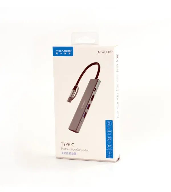 Adaptador Tipo C a HDMI + USB 3 - Carga - Lan Gigabit | 5 en 1 | Acasis AC-2UHRP