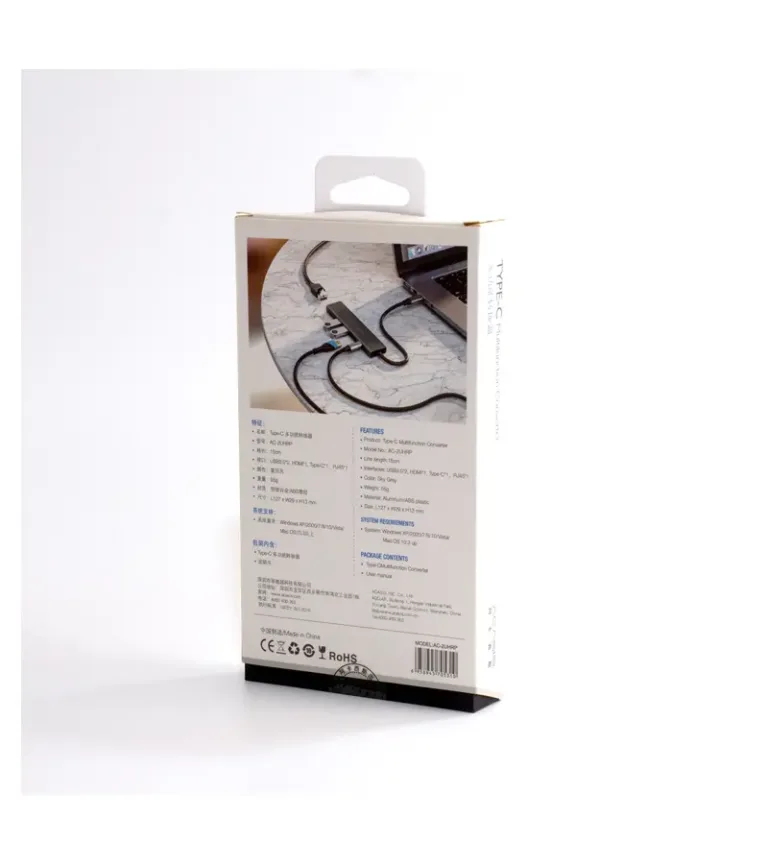 Adaptador Tipo C a HDMI + USB 3 - Carga - Lan Gigabit | 5 en 1 | Acasis AC-2UHRP