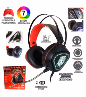 Audífono LED para Gamer con Micrófono incorporado HU-G612, Audífono para Computadora o Laptop con Jack 3.5mm y Luces LED RGB Hurricane