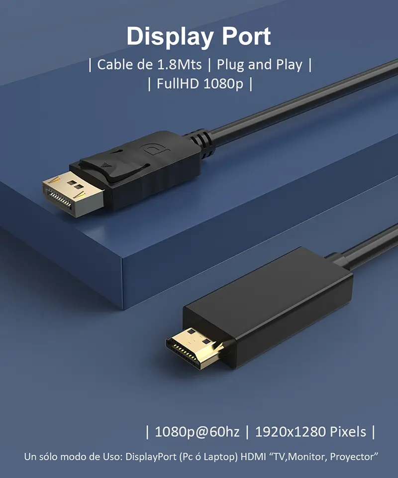 Cable DisplayPort a Hdmi de 180CM Full HD High Full Max Y-DP-HDMI-6FT