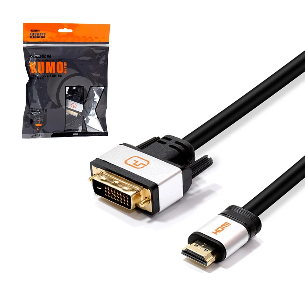 Cable DVI a HDMI de 180cm Kumo STA-AHD02 Cable DVI a HDMI de 1.8 Metros con Soporte de Resolución 4K  Kumo STA-AHD02, Cable DVI-D Dual Link a HDMI de 1.8 metros Ultra HD 4K@60hz