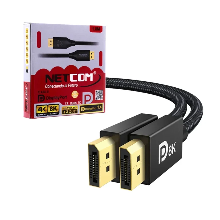 Cable DisplayPort 8K de 1.8mts v1.4 Netcom PE-DP0122 Cable DisplayPort de 1.8mts 8K@60hz 4K@144hz 2K@144hz NETCOM PE-DP0122