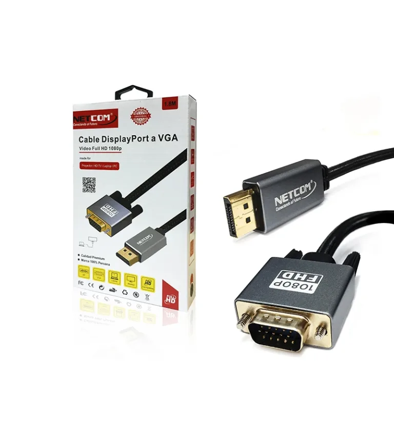 Cable DisplayPort a VGA de 1.8 metros Netcom PE-DP0173, DP a VGA