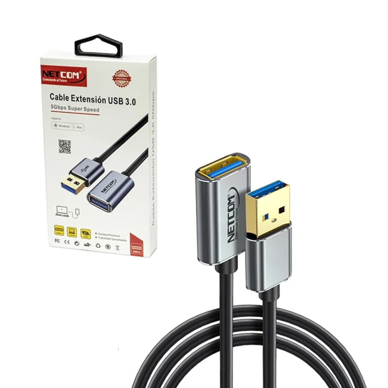 Cable Extensión USB 3.0 de 1.8Mt - Metal Shield - NETCOM PE-CA0092 Extensión de USB 3.0 de 1.8 metros Reforzado - Netcom PE-CA0092