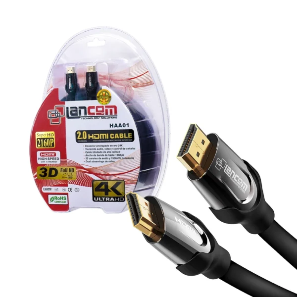 Cable HDMI LANCOM 10MT: Extiende tu experiencia multimedia al máximo Cable HDMI de 10 Metros, marca LANCOM, Modelo HAA01-10M, con Conector Gold Plated, Full Cobre, High Speed, Audio Retorno, 18Gbps, HDR