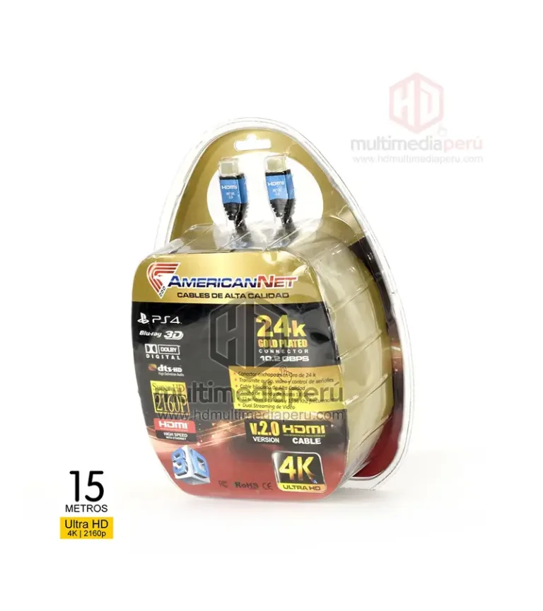 Cable HDMI de 15 metros v2 ultraHD en Blister - American NET GP090B-15M