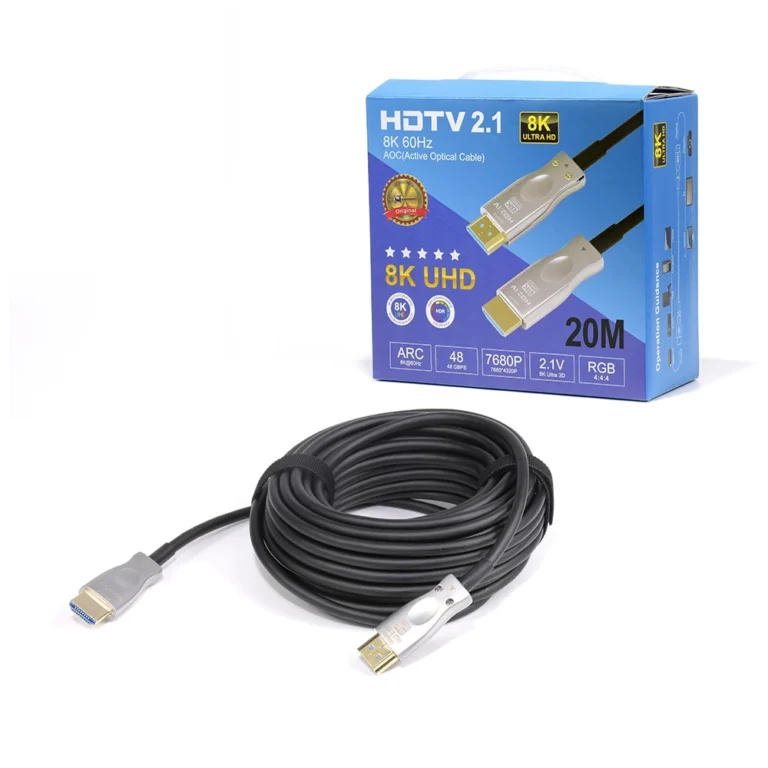 Cable HDMI de 20 MT en Fibra Óptica 8K Delcom DAOC020 Cable HDMI 8K de 20 Metros 8K versión 2.1 en Fibra Óptica AOC, Conector Gold Plate, Soporte HDR+, Audio Retorno, High Speed, 3D Delcom DAOC020
