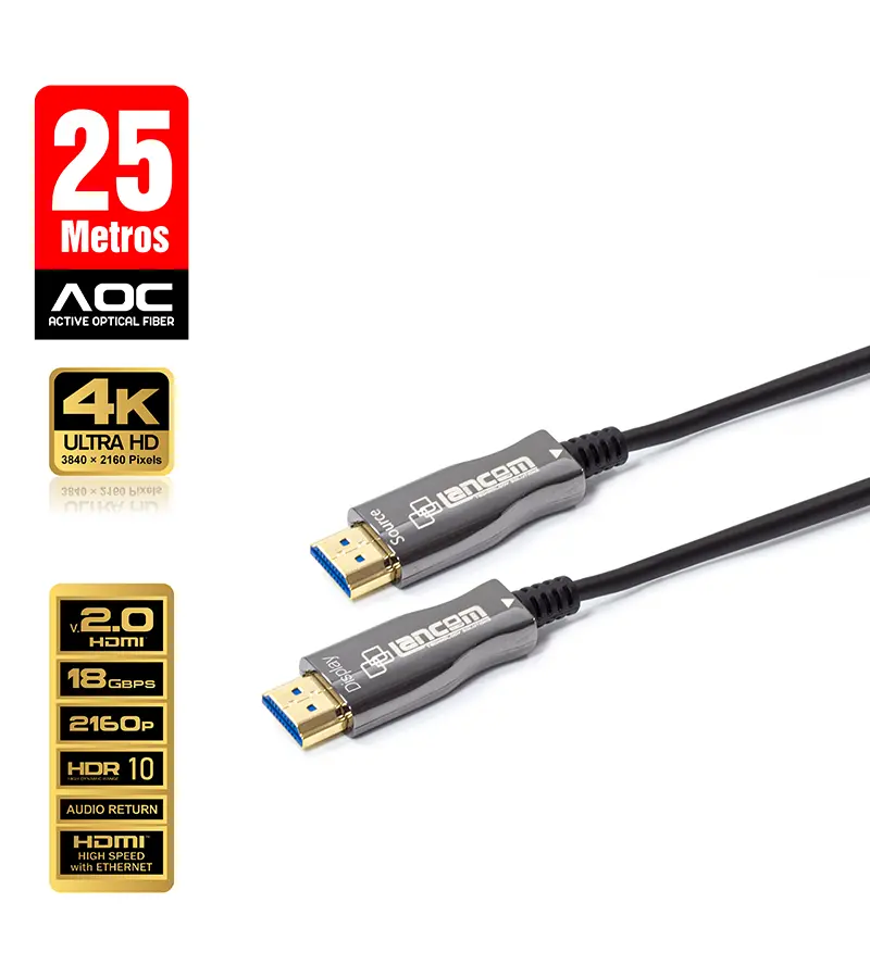 Cable HDMI de 25MT en Fibra Óptica LANCOM AOC-BK-25M, cable hdmi de 25 metros diseñado en fibra óptica 4K real