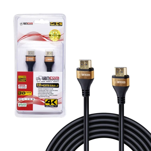 Cable HDMI de 2 Metros Slim, Ultra Delgado, 4K, Conector Gold Plated, Versión 2.0, Audio Retorno, High Speed, Diseño Compacto, Apantallado, Marca Lancom, Modelo HAA90-2M Cable HDMI Lancom de 2 Metros Slim: La conexión perfecta para tu entretenimiento en alta definición