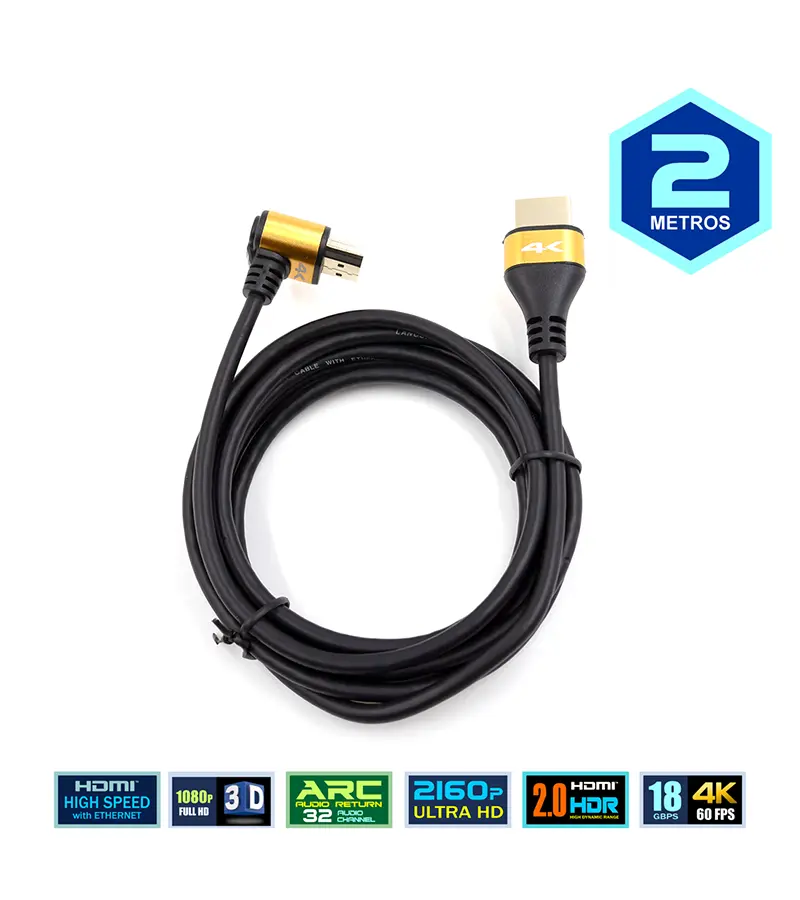 Cable HDMI 2.0 4K@60Hz / 2 metros / HDR / 3D / HEC (Canal Ethernet HDMI) /  ARC (Canal de Retorno de Audio / Color Profundo de 48 bits / Audio de 32