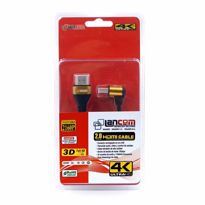 Cable HDMI de mt en Codo Ultra Delgado Lancom HAA L