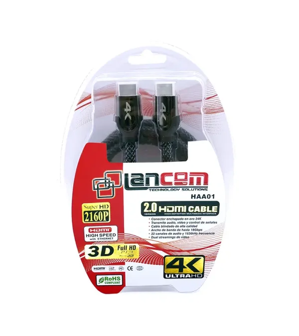 Cable HDMI de 3mt Lancom v.2 Ultra HD 2160p 4K HAA01-3M, Cable HDMI 4K 3mt Lancom  v.2.0 Audio Return, Fast Ethernet, HAA01-3M