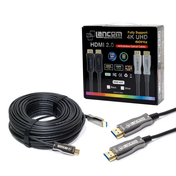 Cable HDMI de 40MT Lancom AOC-BK-40M - en Fibra Optica 4K Cable HDMI OPTICO de 40M 4K UHD | Cable HDMI por Fibra OPTICA de 40 metros | LANCOM AOC-BK-40M, Cable HDMI LANCOM de 40M AOC Active Optical Cable