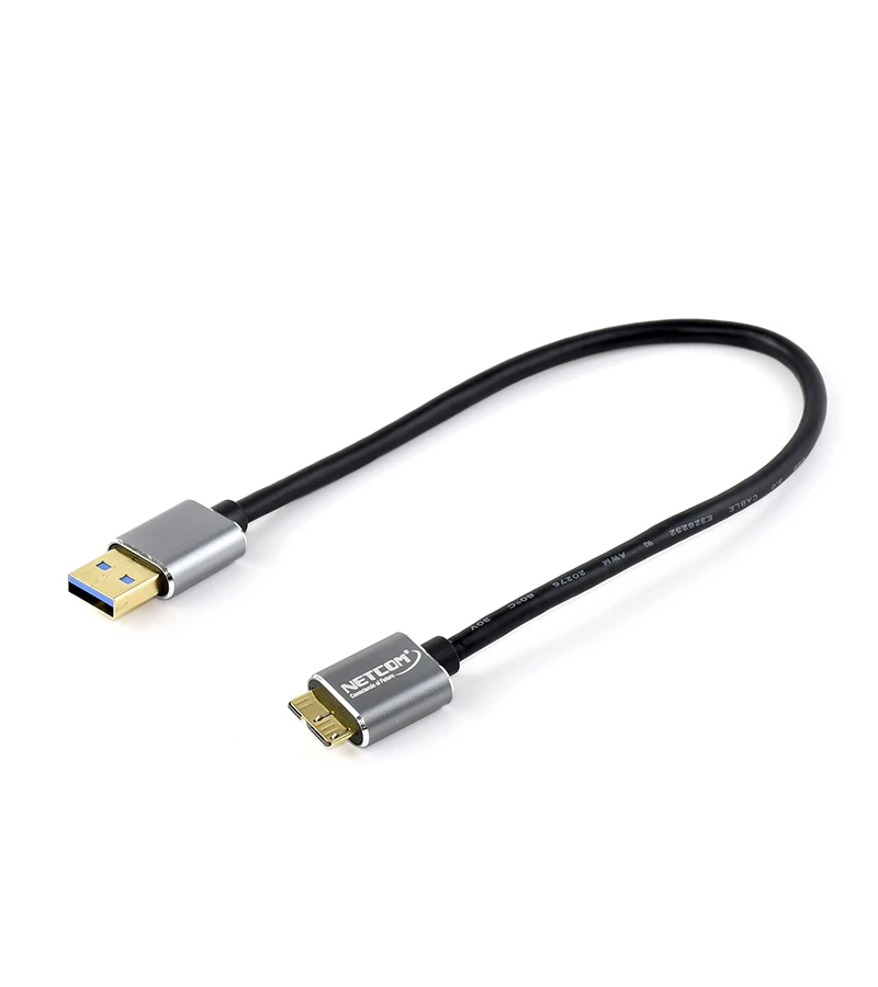 Cable Micro USB Tipo B  a USB 3.0 de 30cm para Disco Duro Externo Netcom PE-CA1001