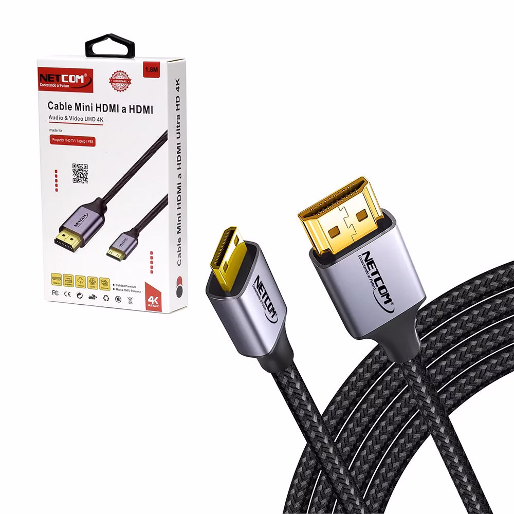 Cable Mini HDMI de M K hz Netcom PE HD Disfruta de imágenes en alta definición en tus dispositivos Cable Mini HDMI a HDMI K Ultra HD de  Metros con Enmallado para una mayor durabilidad   NETCOM PE HD