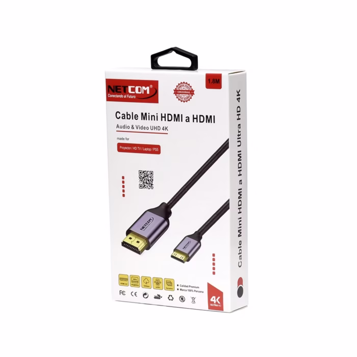 Cable Mini HDMI de M K hz Netcom PE HD Disfruta de imágenes en alta definición en tus dispositivos Cable Mini HDMI a HDMI K Ultra HD de  Metros con Enmallado para una mayor durabilidad   NETCOM PE HD