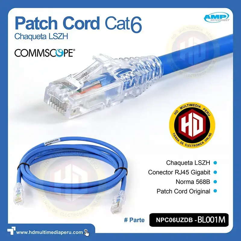 Cable Patch Cord Cat6 de 1M Commscope  NPC06UZDB  BL001M  960079048
