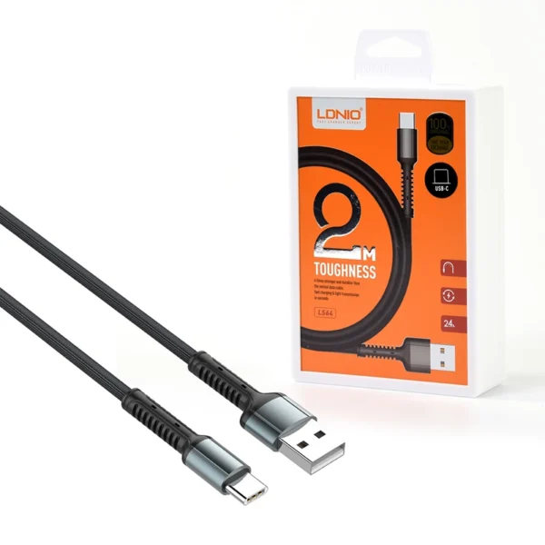 Cable USB C de 2 Metros Ldnio LS64  Cable USB tipo C de 2MT con soporte de Carga Rápida LDNIO LS64-C 