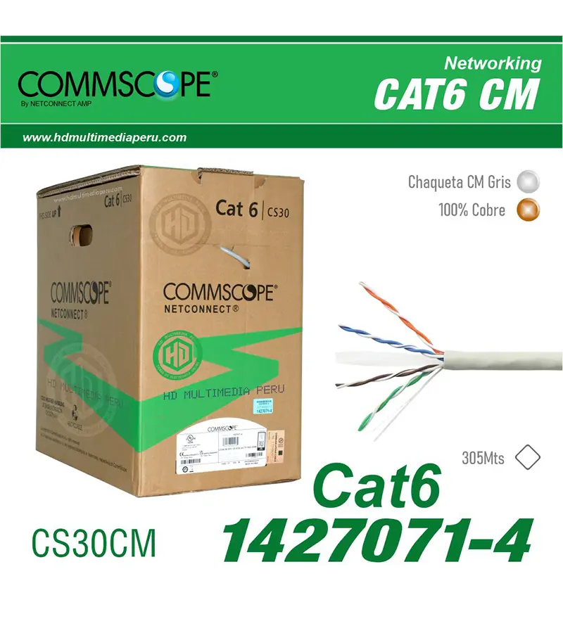 Cable UTP Cat6 AMP Commscope 1427071-4 CS30CM GRIS de 305Mt