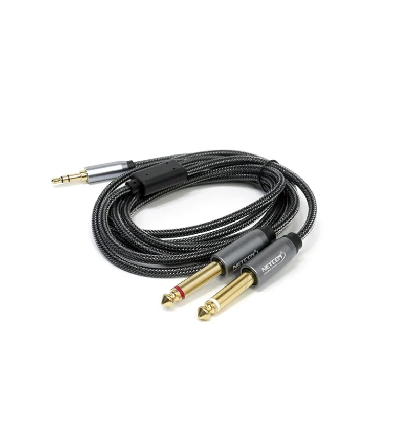 Cable Adaptador Plug 3.5mm Estéreo a 2 Plug 6.35mm 1/4" Mono Netcom PE-RS0109
