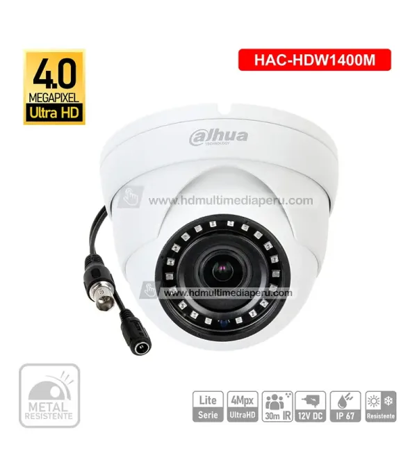Cámara Dahua HAC-HDW1400MN, Cámara de 4MPx tipo Domo Dahua DH-HAC-HDW1400MN-0360B