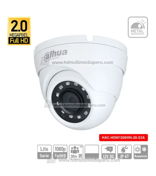 Cámara DAHUA HDW1200MN, Cámara de Seguridad tipo Domo Dahua HAC-HDW1200MN-28-S3A 2MP Full HD