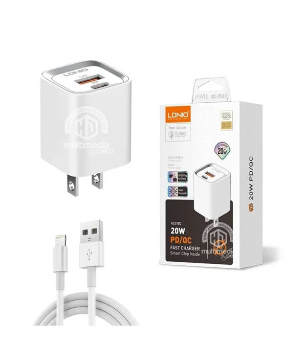 Cargador Rápido para Iphone LDNIO A2318C PD/QC 20W Cargador de Pared de Carga Rápida a 20W PD+QC para iphone - Ldnio A2318C