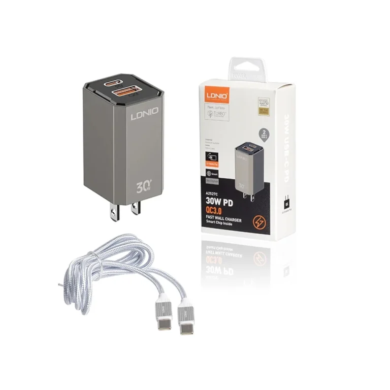 Cargador USB C de Carga Rápida - 30W LDNIO A2527C Cargador USB C de Carga Turbo y Cable USB Tipo C de 1 metro LDNIO A2527C