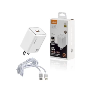 Cargador USB C de Carga Rápida 30W Lightning Ldnio A1508C Cargador Rápido de 30W con Conector USB C y Cable Lightning de 1 metro - Ldnio A1508C