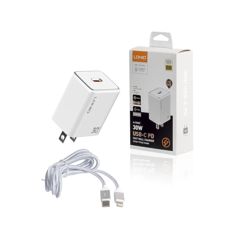 Cargador USB C de Carga Rápida 30W Lightning Ldnio A1508C Cargador Rápido de 30W con Conector USB C y Cable Lightning de 1 metro - Ldnio A1508C