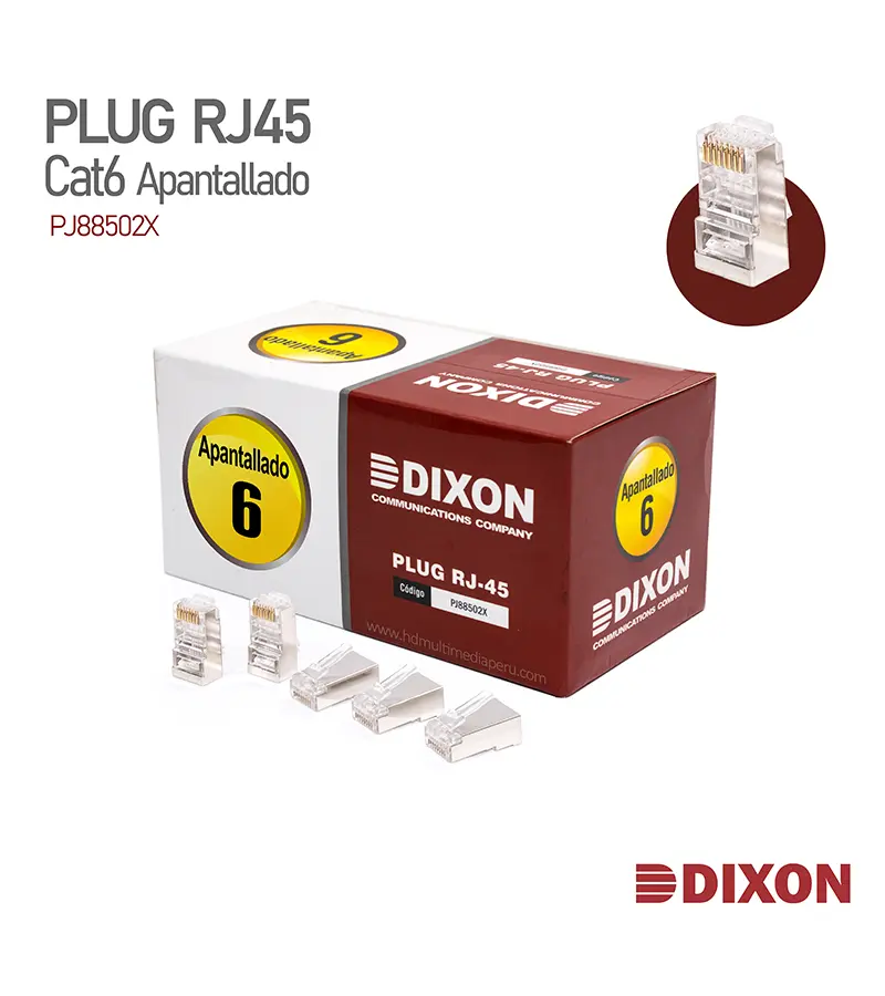 CONECTORES DIXON PLUG RJ45 CAT6 POR CAJA DE 100 Unid (PN:PB88502X-CN)