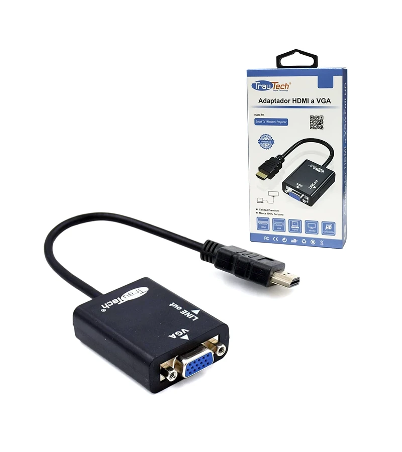 Adaptador HDMI a VGA Trautech PE-DP0090, Conversor de HDMI a VGA