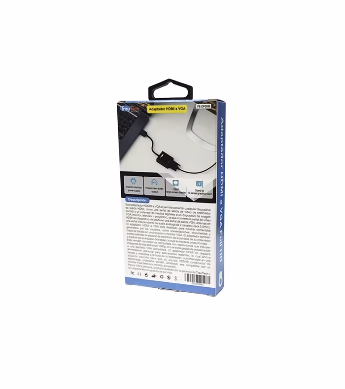 Convertidor HDMI a VGA Trautech PE DP  Adaptador Activo de Alta Resolución  Adaptador HDMI a VGA Trautech PE DP Conversor de HDMI a VGA  HD Multimedia PERU SAC