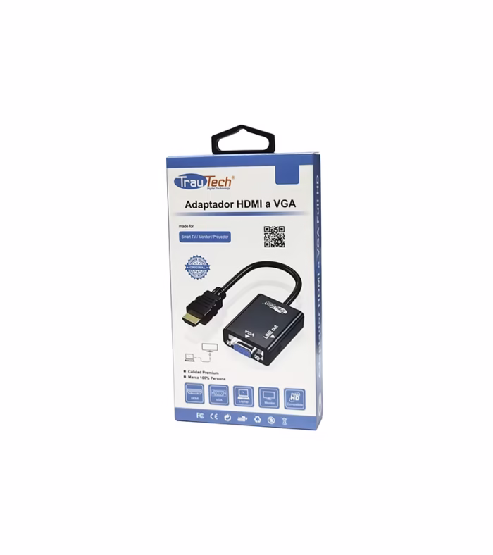 Convertidor HDMI a VGA Trautech PE DP  Adaptador Activo de Alta Resolución  Adaptador HDMI a VGA Trautech PE DP Conversor de HDMI a VGA  HD Multimedia PERU SAC