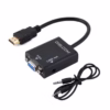 Convertidor HDMI a VGA con Audio DELCOM DAHVG | Adaptador para PC Laptop y Proyector en Perú Adaptador convertidor Delcom DAHVG de HDMI a VGA mostrando el conector HDMI macho el puerto VGA hembra y la salida de audio mm producto de HD Multimedia PERU SAC