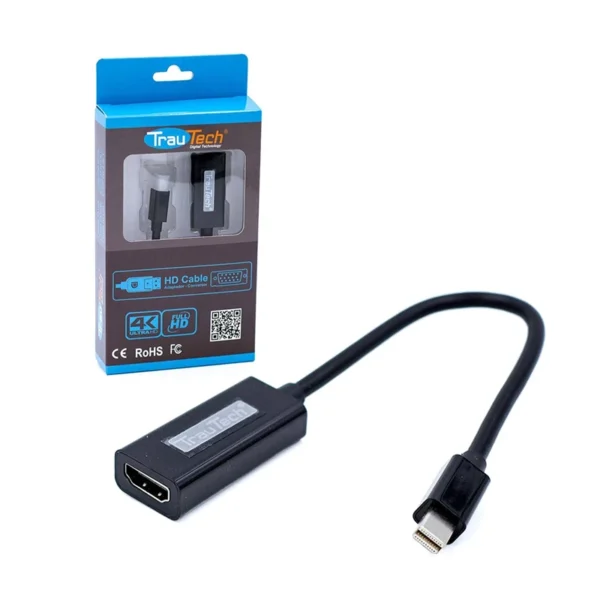 Adaptador Mini-DP a HDMI Full HD 1080p, Cable Adaptador Mini-DisplayPort a HDMI Full HD 1080p | 1920 x 1280 pixeles | Mini DP a HDMI | Trautech