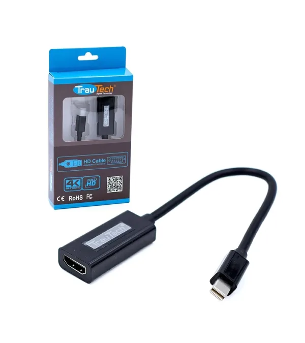 Adaptador Mini-DP a HDMI Full HD 1080p, Cable Adaptador Mini-DisplayPort a HDMI Full HD 1080p | 1920 x 1280 pixeles | Mini DP a HDMI | Trautech
